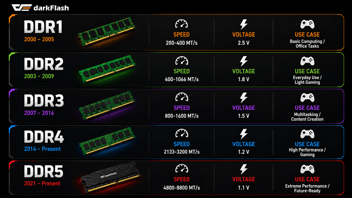How to Choose PC Memory: DDR1 to DDR5 Specs and Performance